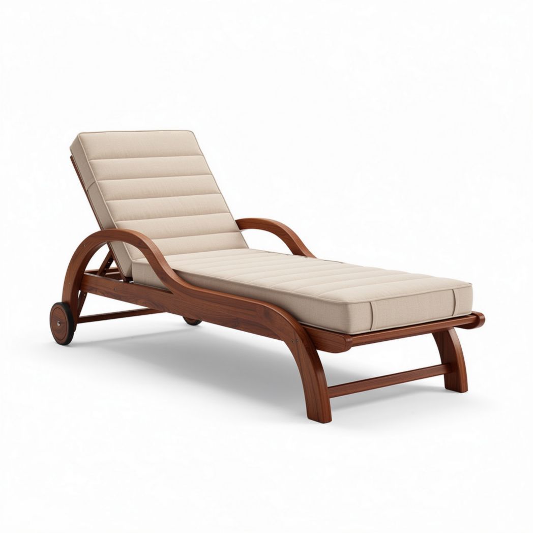 Wooden lounge chair with cushions for outdoor relaxation - 200 x 70 x 30cm