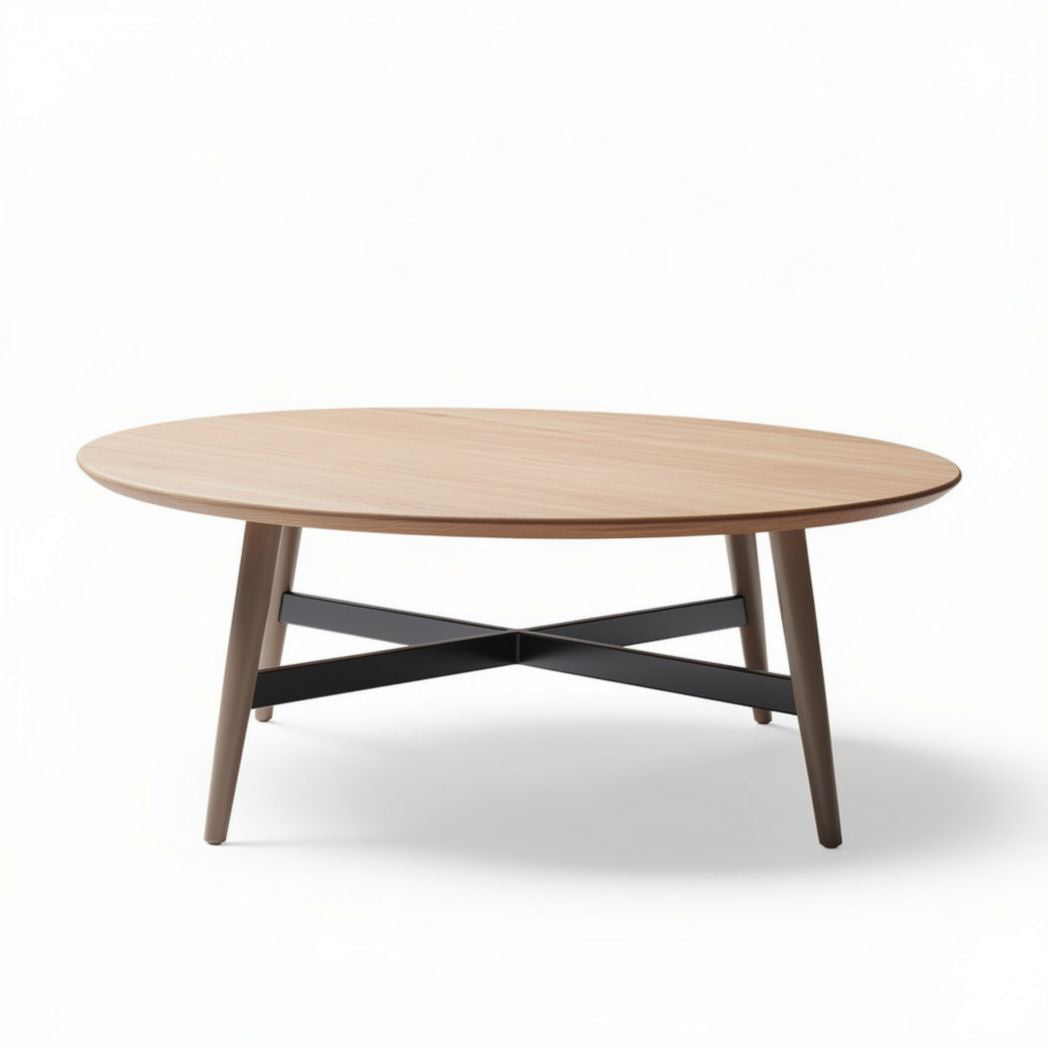 Round coffee table made of wood and metal - 100 x 60 x 40cm
