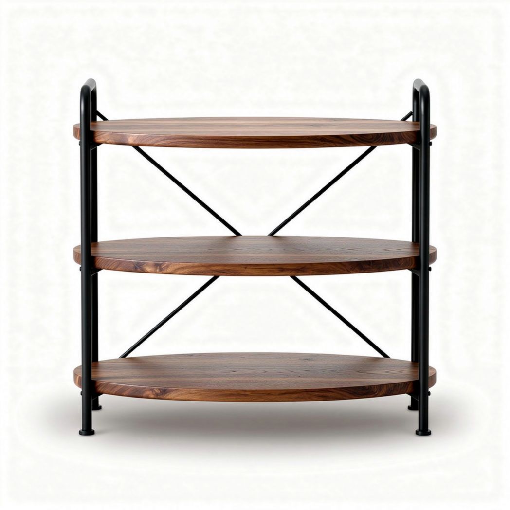 Three-tier wooden shelving unit with metal frame - 60 x 35 x 75cm