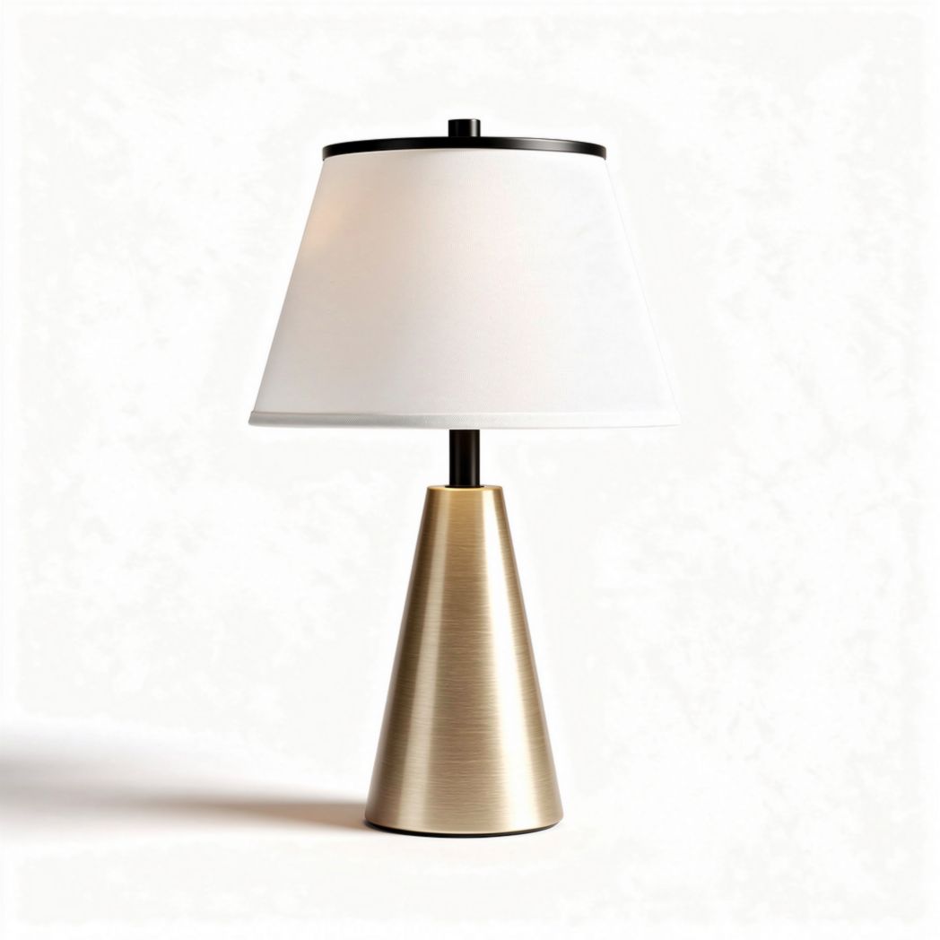 Brushed metal table lamp with fabric shade for bedroom use - 20 x 20 x 35cm