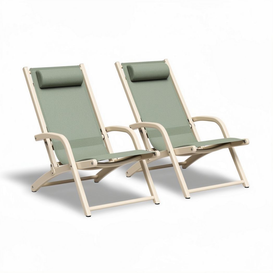 Reclining patio chairs with headrests - aluminum and fabric - 120 x 60 x 100cm