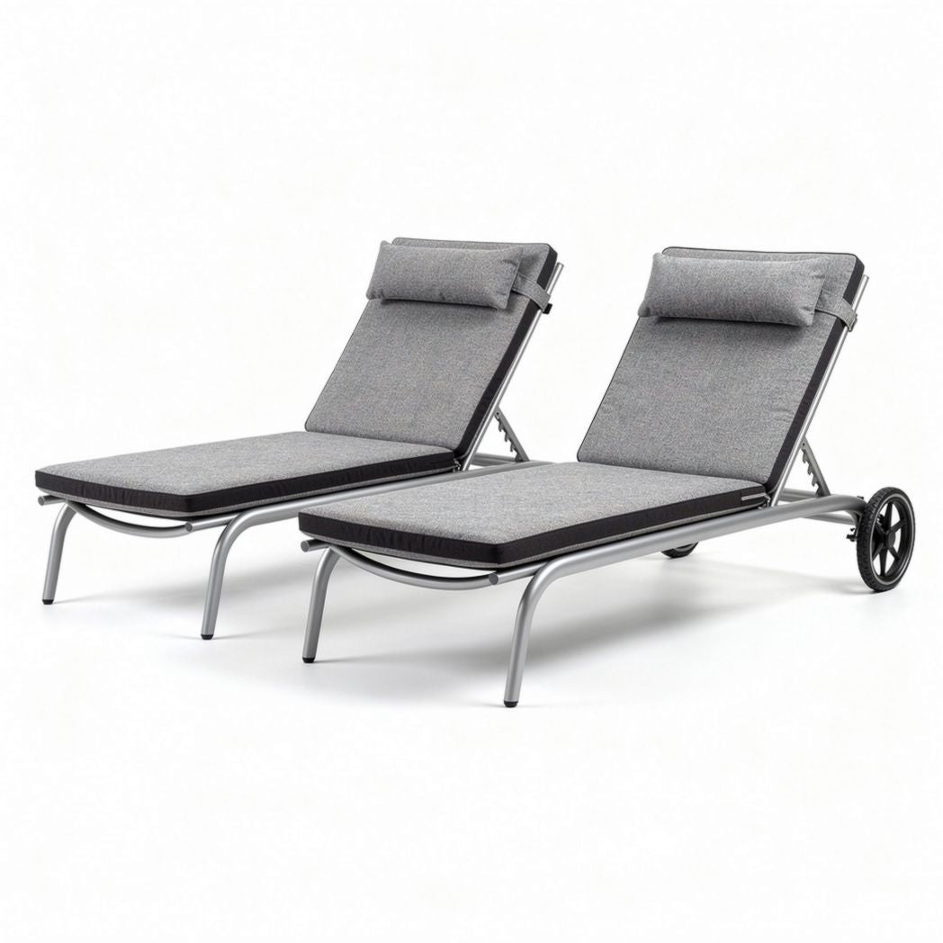 Outdoor lounge chair set with aluminum frame and fabric cushions - 200 x 70 x 30cm
